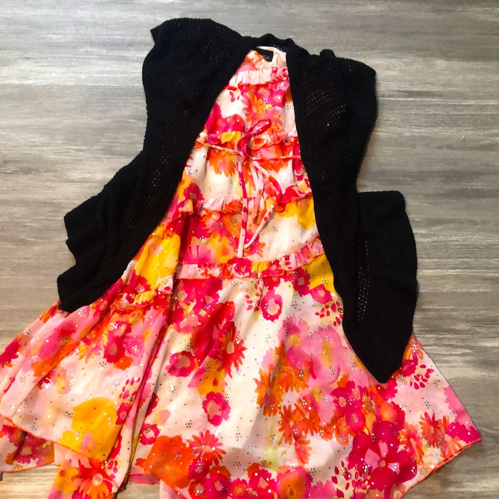 Pink and yellow floral dress for kids with a black top